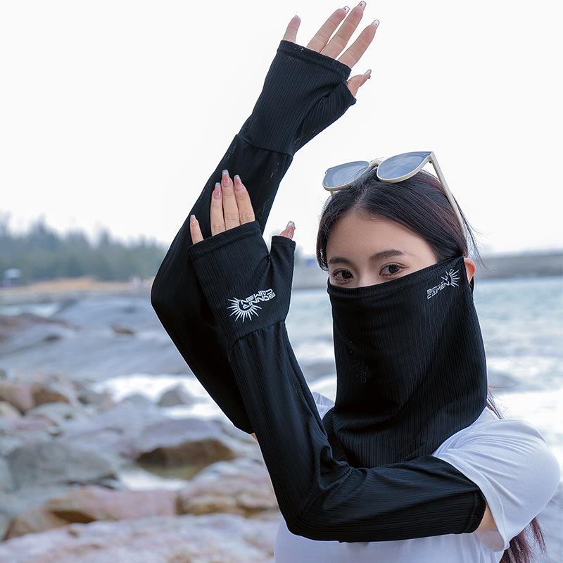 

Комплект солнцезащитных рукавов и маски из ледяного шелка - Охлаждающие, дышащие, с защитой от УФ-лучей для путешествий на открытом воздухе и велоспорта Single Face Mask чёрный