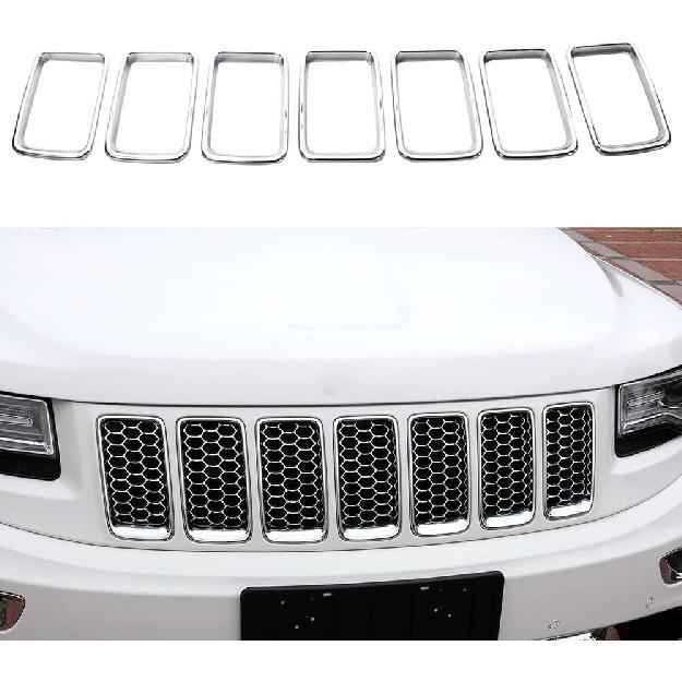 7PCS Front Grill Inserts Grille Cover Trim, Front Grill Rings Grille Inserts Cover Trim Kit, Compatible with Jeep Grand Cherokee 2014-2016, Chrome