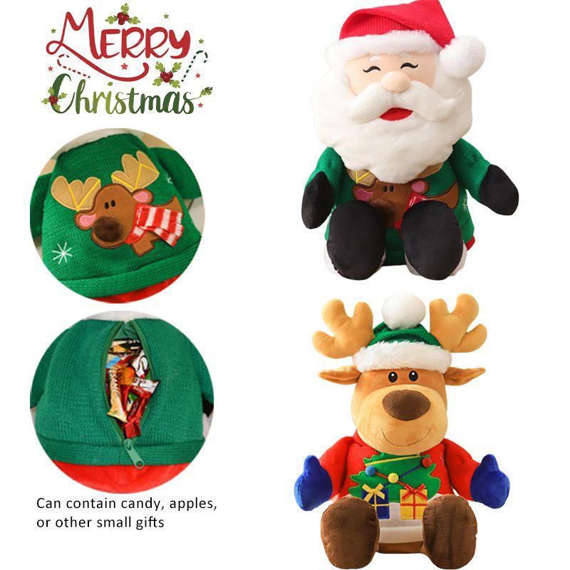 Special Xmas Gift Plush Santa Elk Dolls W/ Hidden Zippers Candy Gifts