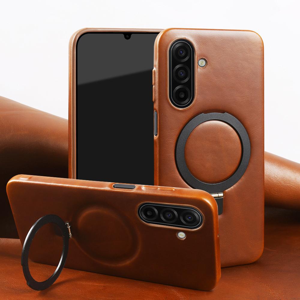 Magnetic Bracket Ring Genuine Leather Case For Samsung Galaxy A17 A07 A36 A16 A26 A56 A55 A35 A13 A06 A34 A54 Phone Back Cover