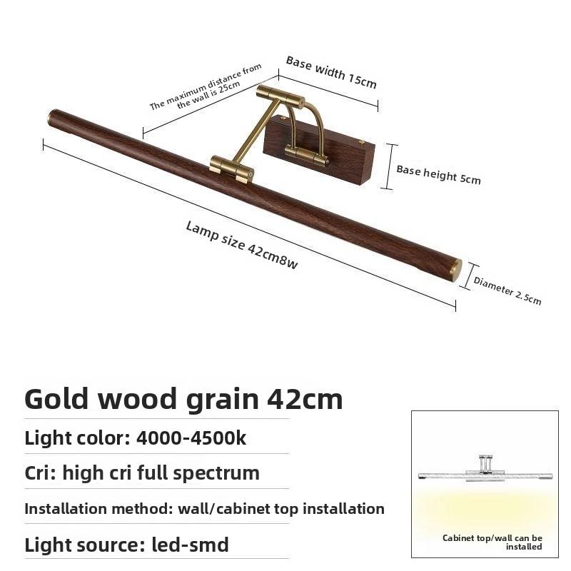 Wood Grain Folding LED Mirror Front Light - Full-Spectrum No-Drilling for Bathroom Mirror Cabinet & Dressing Table