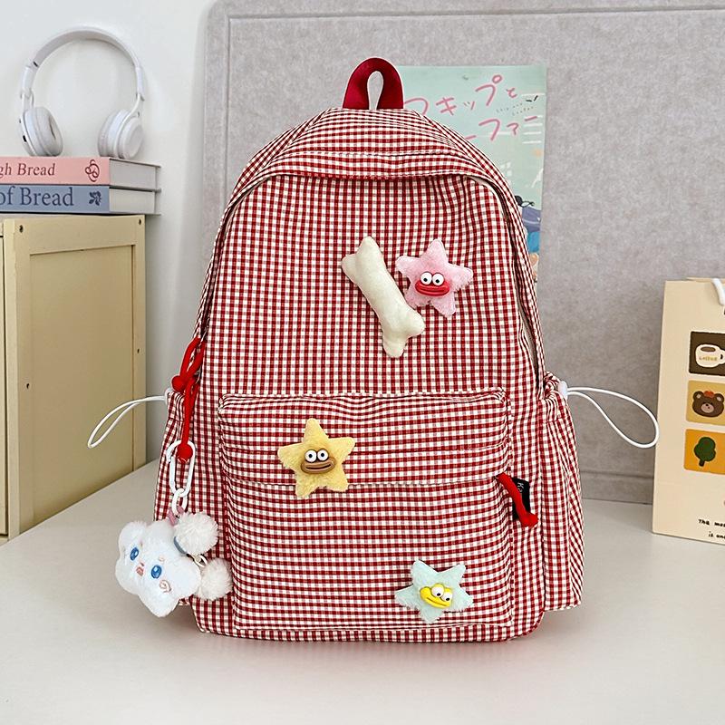 Cross-Border High-Value Soft Plaid Backpack for Girls - Large Capacity for Middle, High School, & College Students