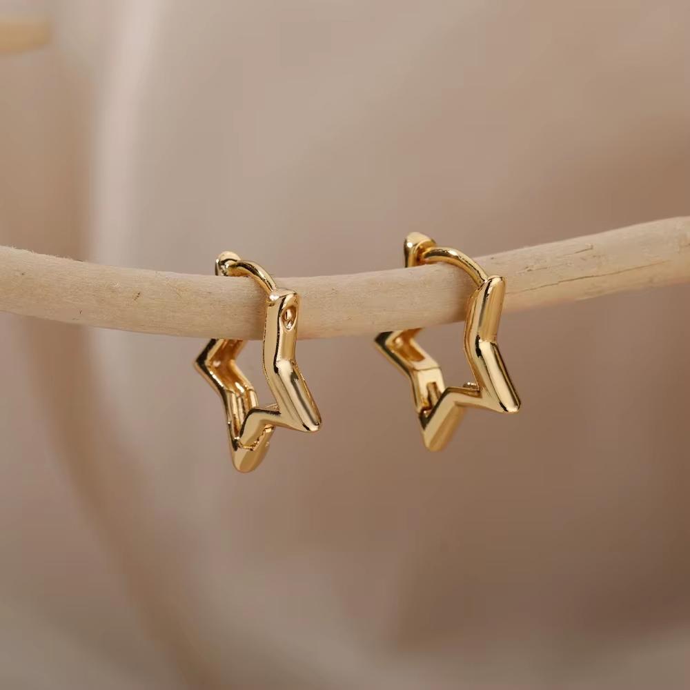 Stainless Steel Star Hoop Earrings For Women Men Gold Color Star Earrings Wedding Ear Buckle Jewelry Christmas Gift aretes