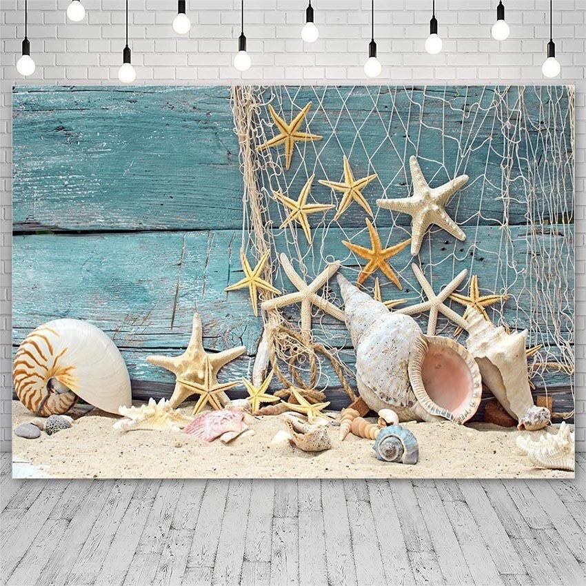 Summer Beach Photography Backdrop Seaside Beach Sand Starfish Shell Baby Birthday Holiday Party Background Photo Studio