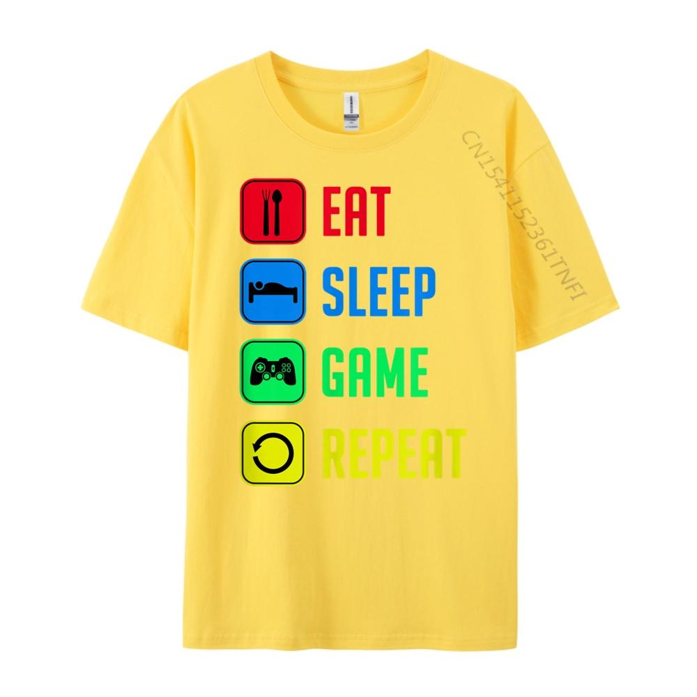 Eat Sleep Game Epeat Blue And White Graphic T Shirts Sale Casual Black Graphic Tees Clothes Korean