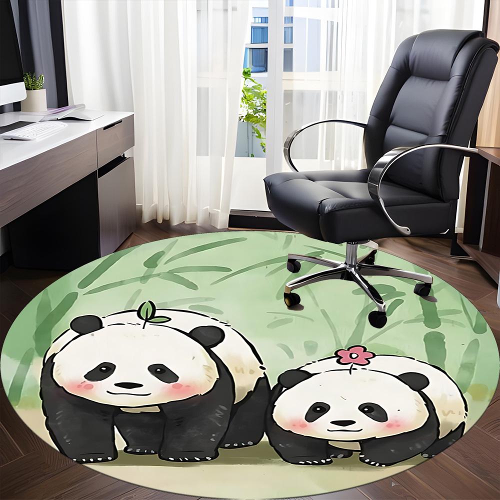 1pc Panda Pair Office Round Area Rug, Indoor Mat Suitable ForOffice, Under Office Chairs Bedroom Living Room Home Decor D014