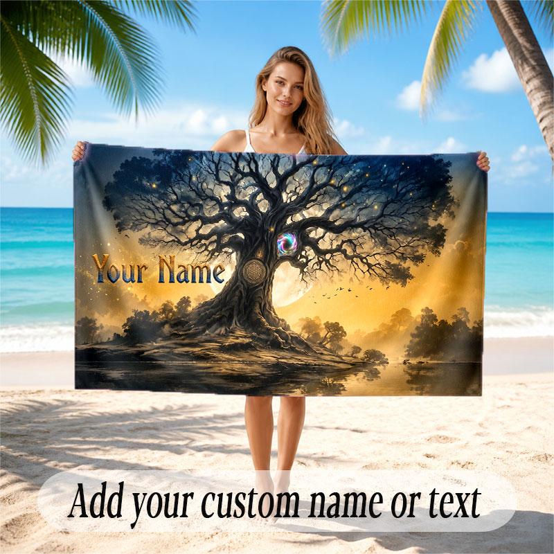 Tree of Life Theme Beach Towel Personalized Custom Name & Text Soft Quick Dry Beach Towel for Swimming Travel