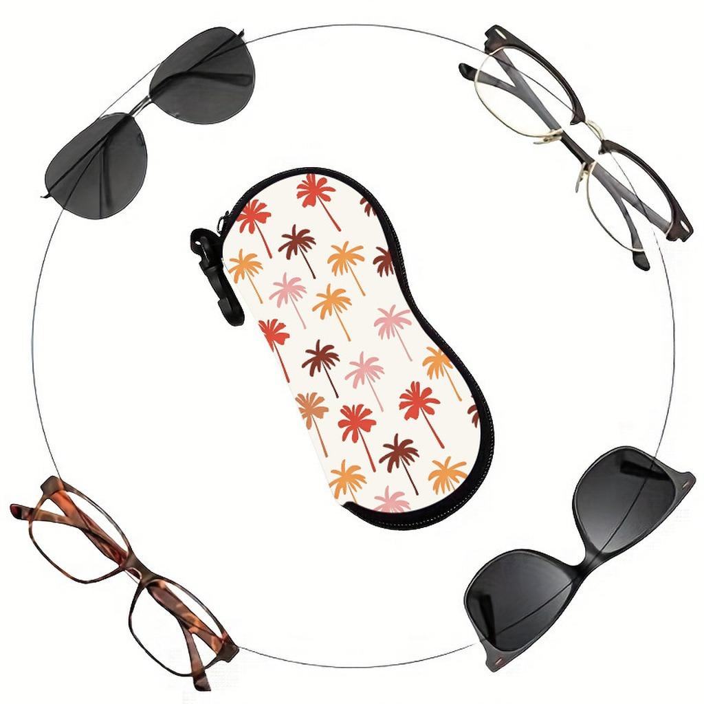 Rose Printed Sunglasses Case Portable Zipper Eyeglasses Pouch with Keychain Carabiner Waterproof Storage Bag Glasses Holder