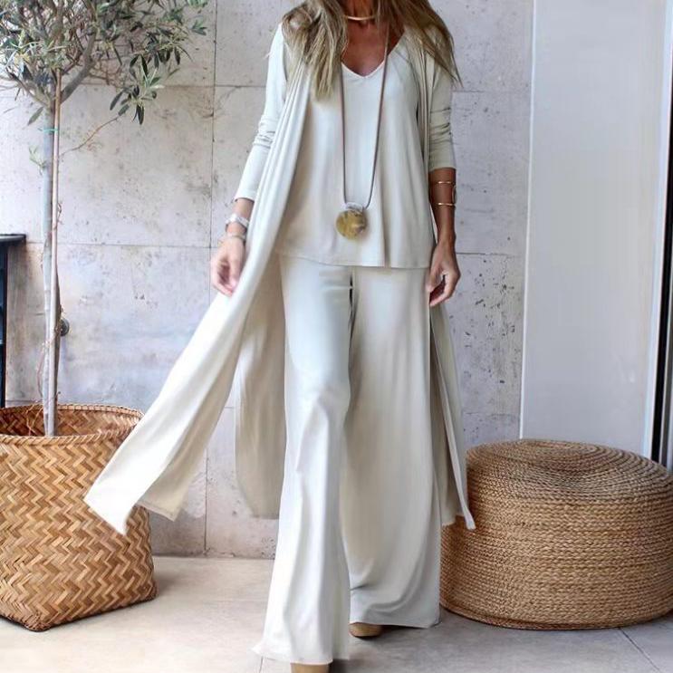 

Женские осенние спортивные костюмы, комплекты брюк, модный повседневный комплект, однотонная майка, кардиганы, брюки широкого кроя, костюм XXXL белый