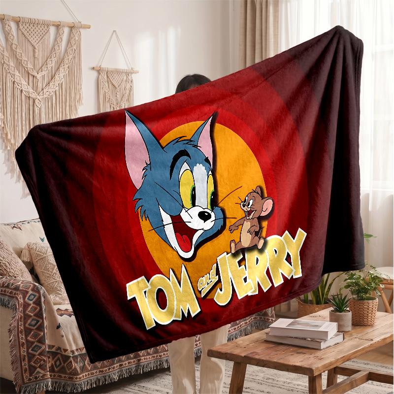 Tom and Jerry Printed Flannel Blanket, Skin Friendly Warm Throw for Indoor Couch Bed Daily Use