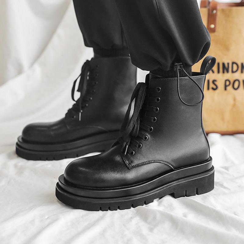 

Мода 2025 нові черевики Мартін жіноче взуття британський стиль хай-стріт шкіряні черевики парний тренд універсальні на товстій підошві черевики, що збільшують зріст 44