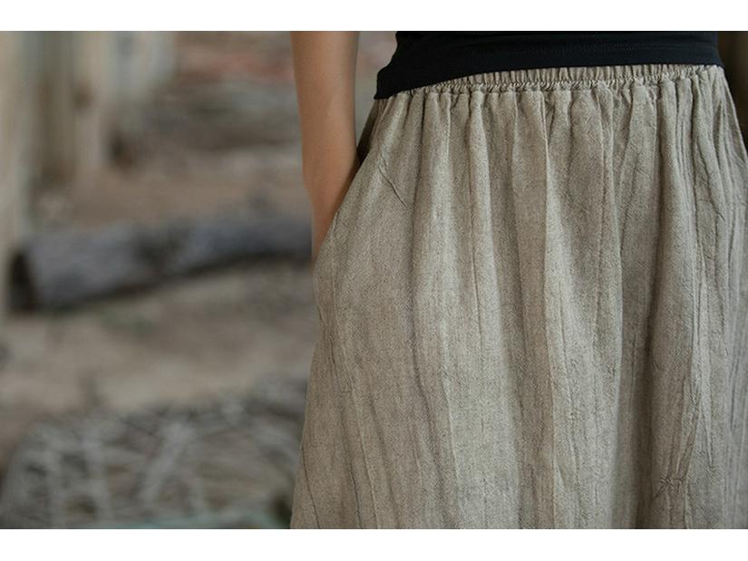 Women's Elastic Waist Tie-Dye Ramie Skirt - Autumn/Winter Collection