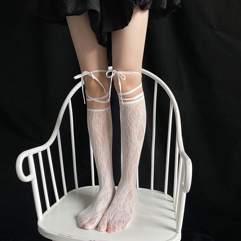 Street Split Toe Socks Strappy Lace Fishnet Stockings Cool JK Girl Knee Socks Japanese Lolita Jk Long Knee High Socks Lolita