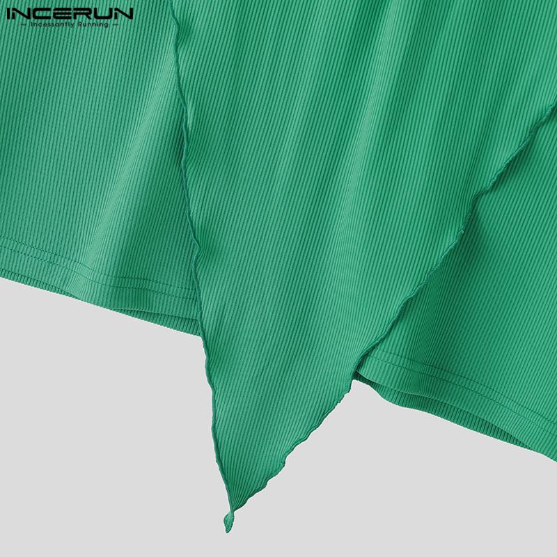 INCERUN Men Summer Deep V Sleeveless Ruffled Layers Casual Loose Tank Tops