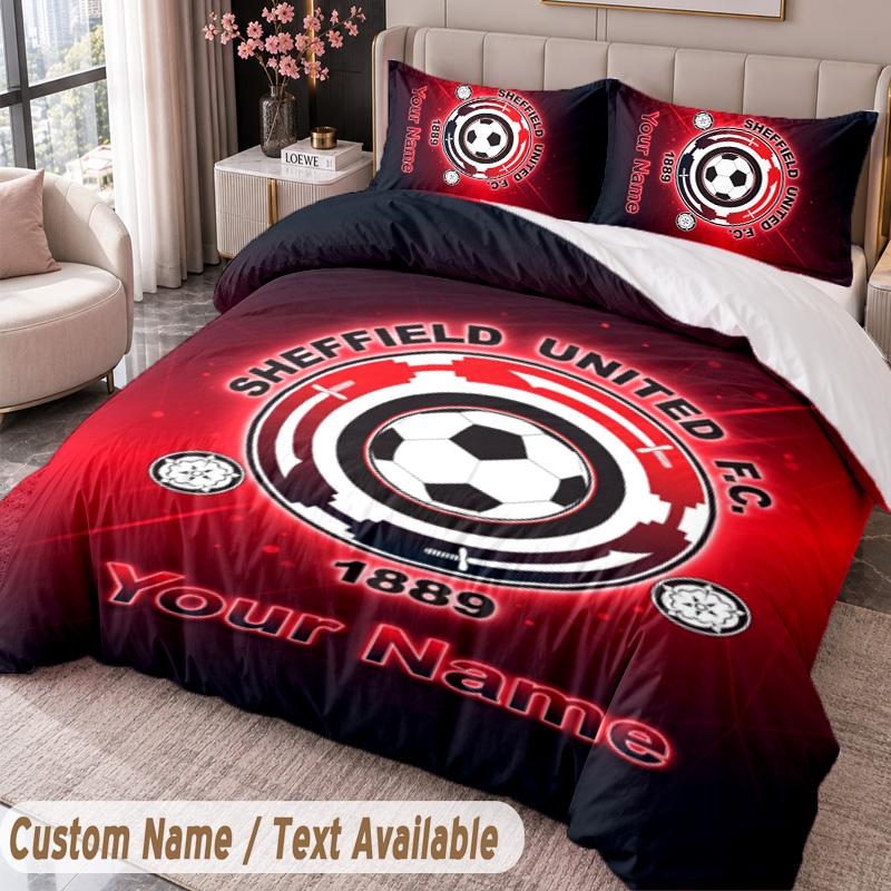 Sheffield United FC Bedwäsche-Set mit Aufdruck Benutzerdefinierter Name Text 1 Bettbezug 2 Kissenbezüge Für Schlafzimmer