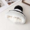 New Style Snow Label Beanie Hat Color Blocked Style Plush Fur Lined Pompoms Warm Winter Hat Fashion Y2k Beanie For Woman Girl