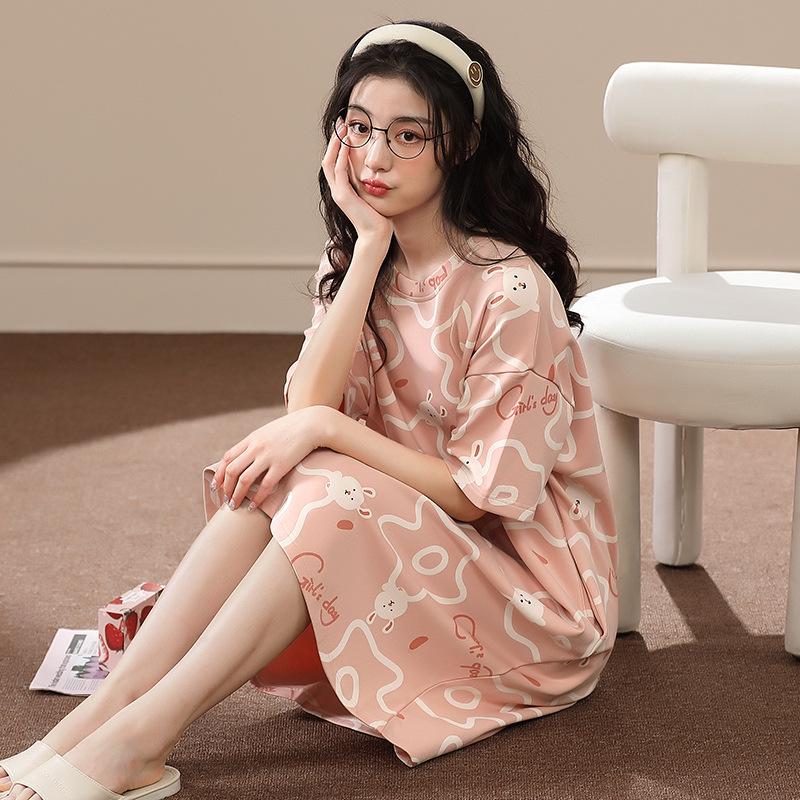 Women's Korean Style Cute Cartoon Maternity Pajamas - Short Sleeve Homewear for Summer