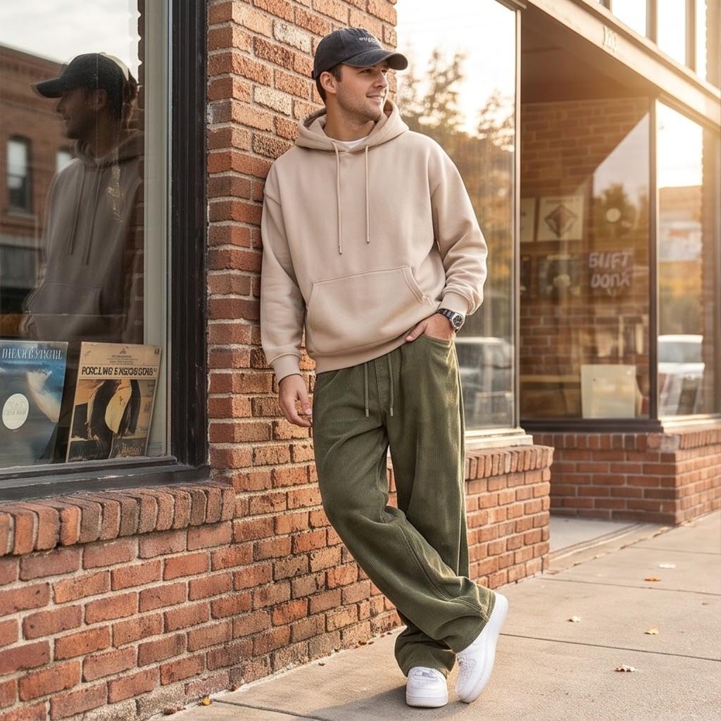 Men's Corduroy Wide Leg Pants Casual Relaxed Fit Long Trousers for Everyday Wear