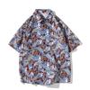 Herren Vintage Blumenprint Kurzarm Lässiges Lockeres Modehemd