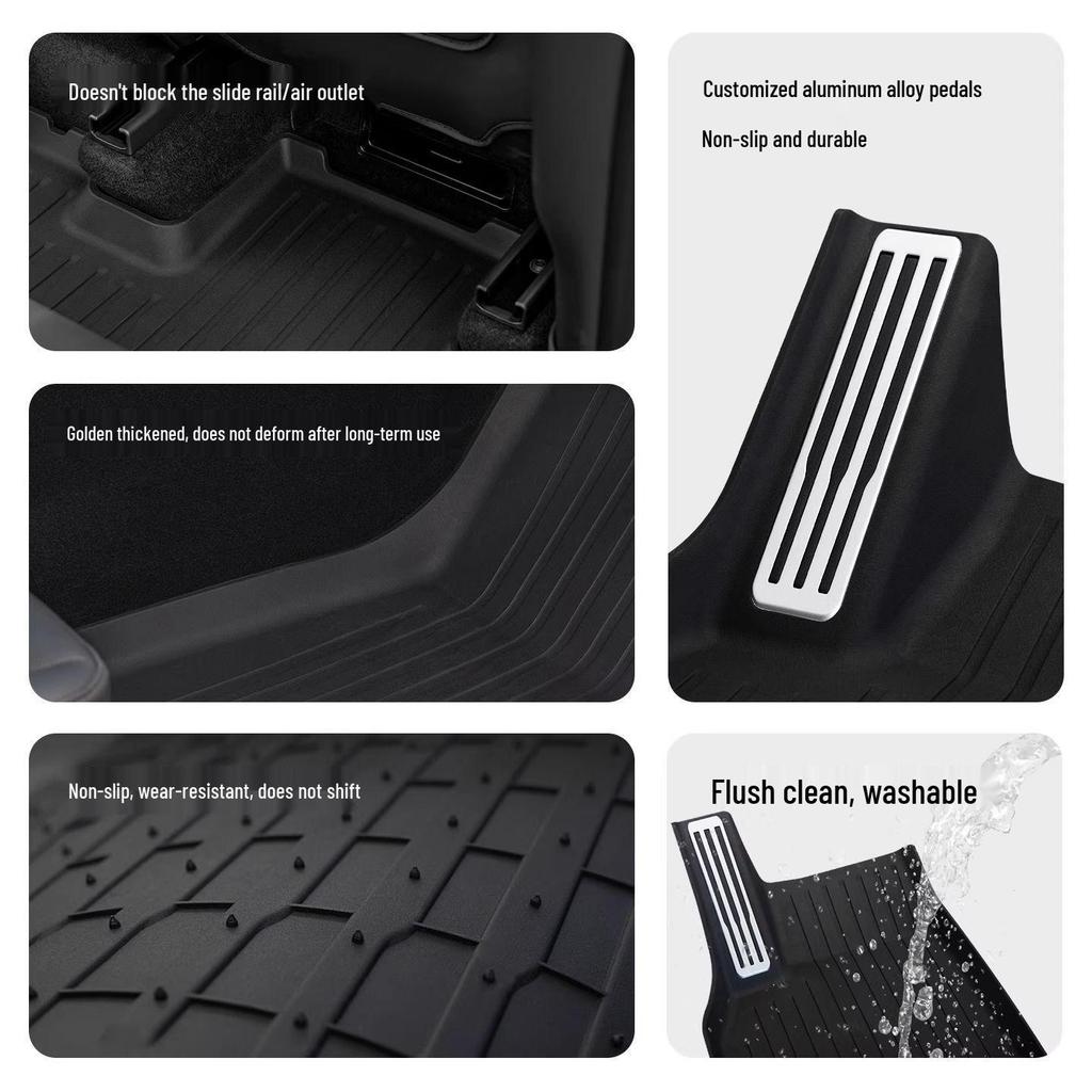 TPE Floor Mats for Tesla Model Y - Front & Rear Cabin with Scuff Plates