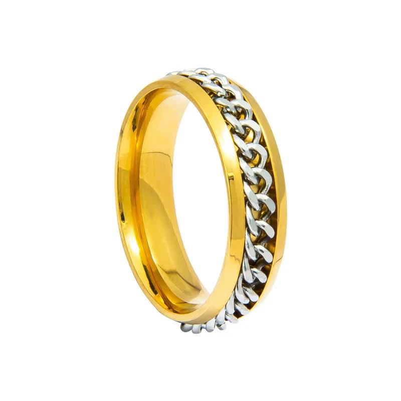 Stainless Steel Rotatable Chain Couple Ring Anxiety Multifunctional  Fashion 6mm Fidget Spinner Rings Power Sense Gifts