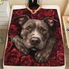 Pitbull a růže, vzor Flanelová deka, Vysoká kvalita, Pohodlná pro všechna roční období, Domácí dekorace, Teplo a pohodlí, Ideální pro dárky.