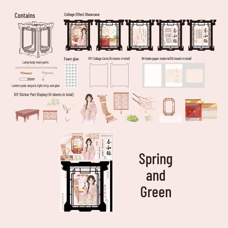 Mu Ran DIY Handheld Palace Lantern: Chinese Style Window Pavilion for New Year and Lantern Festival - Hanfu Flower Lantern Kit for Children