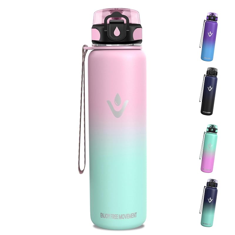 

[Eliciya] water bottle 1 liter stainless Direct drinking vacuum insulated tumbler gradation one touch strap Easy to wash thermos outdoor sports camp