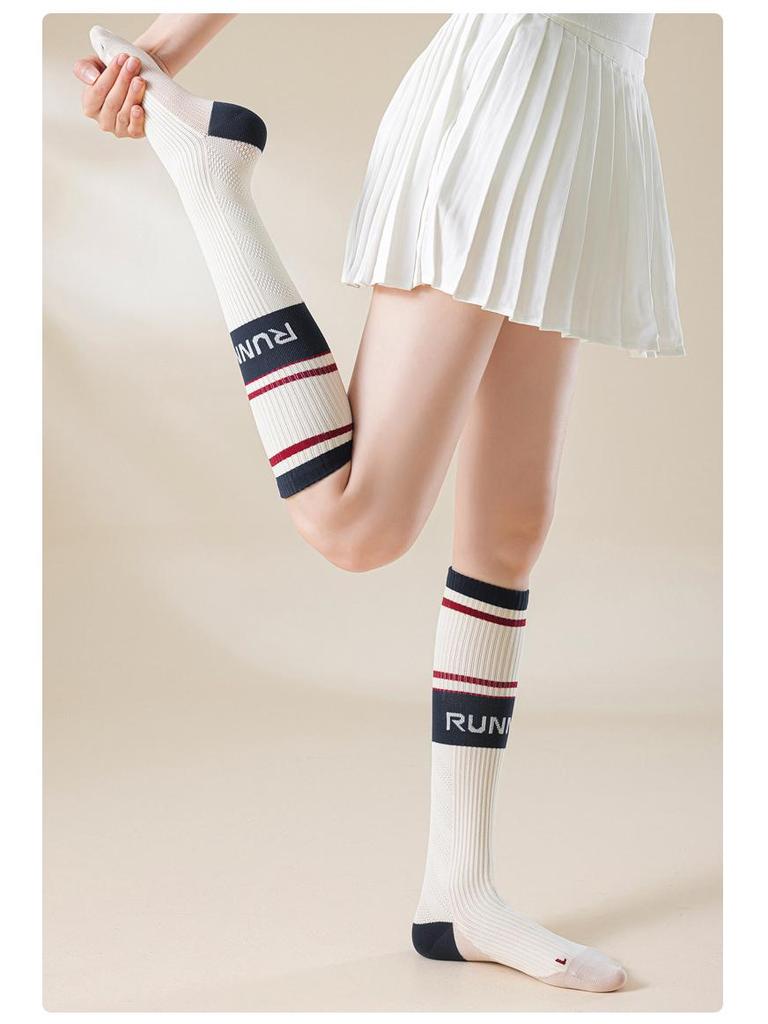 Professionelle Kompressions-Sportsocken für Laufen, Yoga, Tennis & Fitness - Atmungsaktiv Gestreift Hoher Schaft für Herbst & Winter