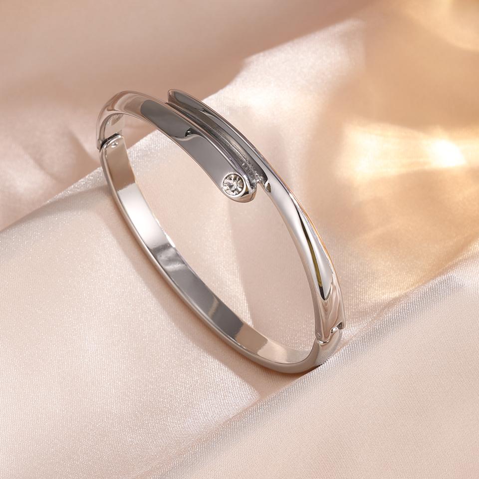 

ZAKOL Позолоченные 18-каратным золотом браслеты из нержавеющей стали с гладкими металлическими гвоздями, водонепроницаемые, с цирконом для женщин, оптом