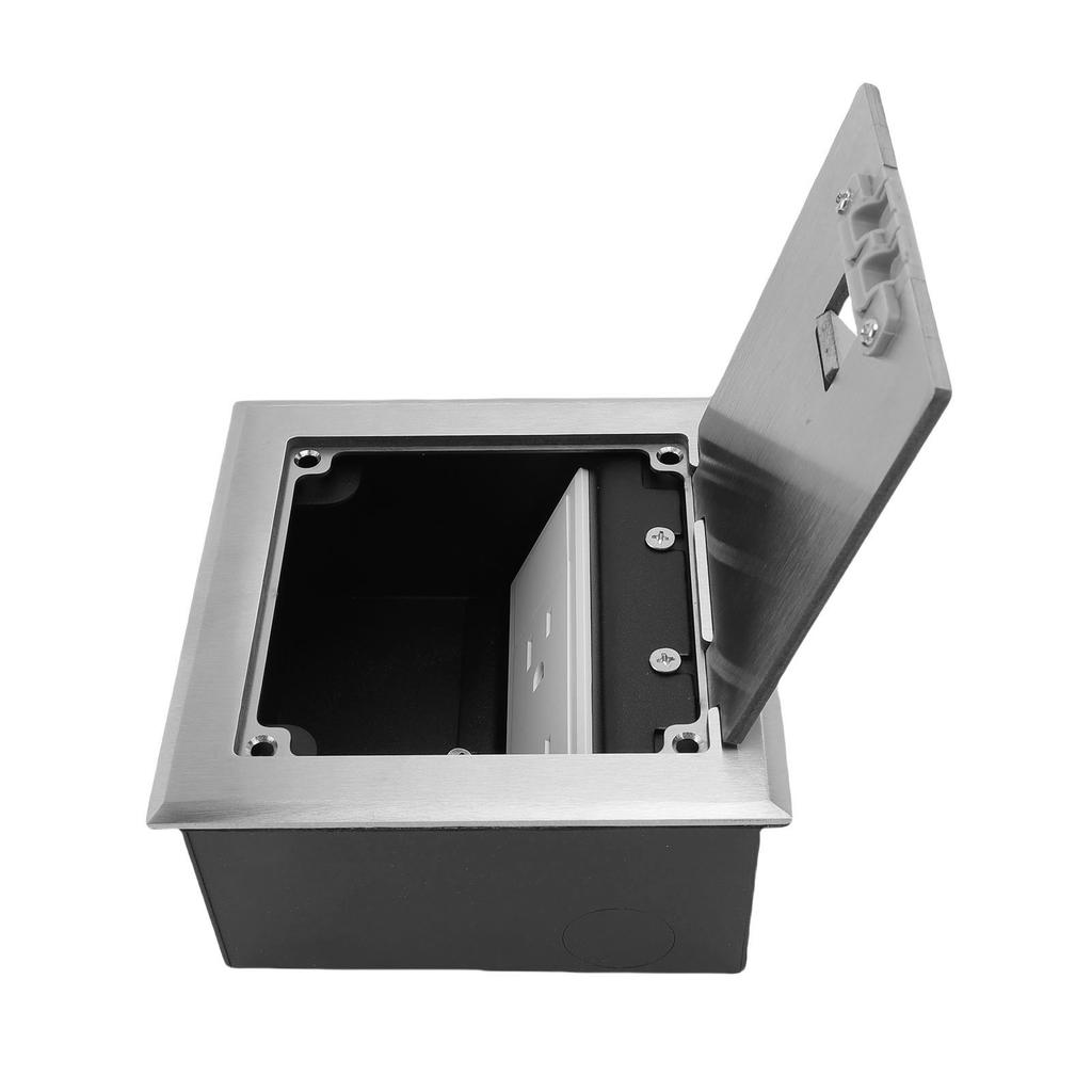 Recessed Floor Socket Double 3 Prong Outlets Electrical Receptacle Stainless Steel Box Kit Silver