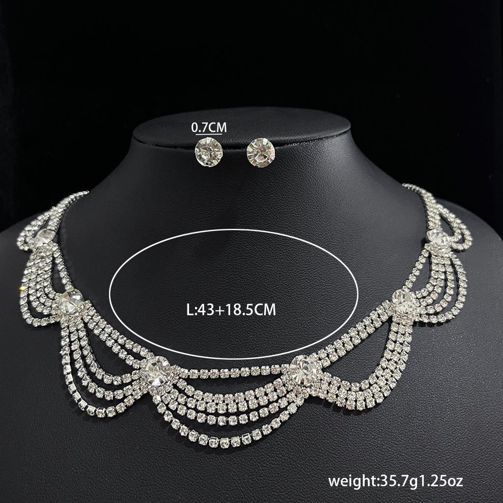 European and American full diamond fringe necklace stud earrings fashion fake collar elegant neck chain lady temperament light luxury bridal design