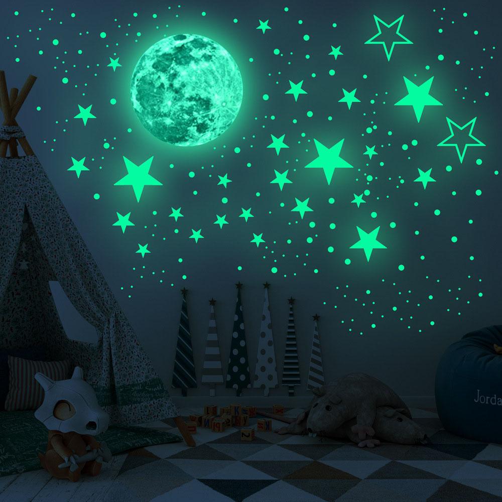 435Pc Moon Planet Space Kid Wall Stickers Glow In The Dark ...