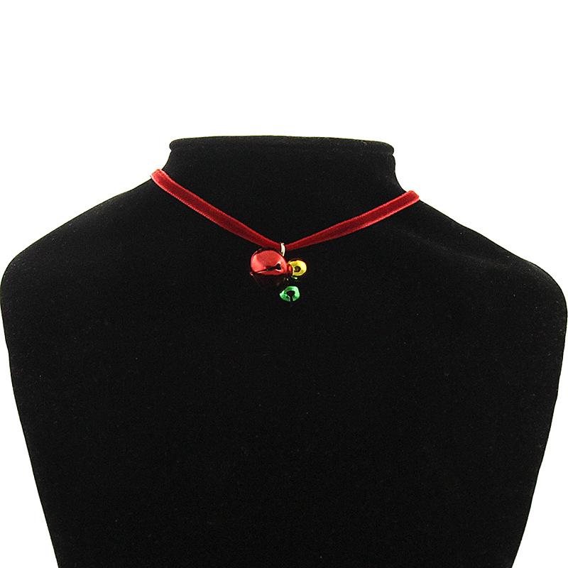 Classic Holiday Choker Necklace: Red Velvet Ribbon with Red, Yellow, Green Bells