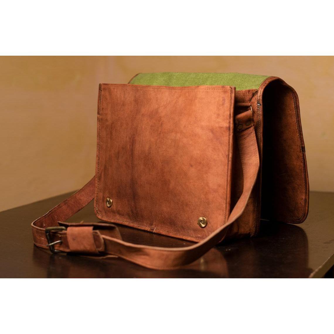 Винтажная коричневая мужская сумка через плечо для ноутбука из натуральной козьей кожи 11 — фото 4