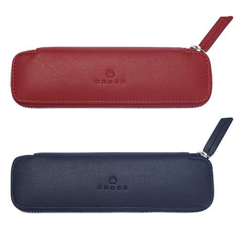 Cross Cross Leather Double Zip Close Pen Pouch