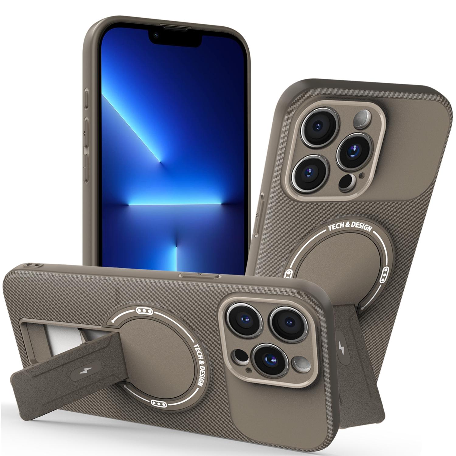 

For iPhone 13 Pro Max Case with Kickstand Carbon Fiber Texture PC + TPU Phone Cover B