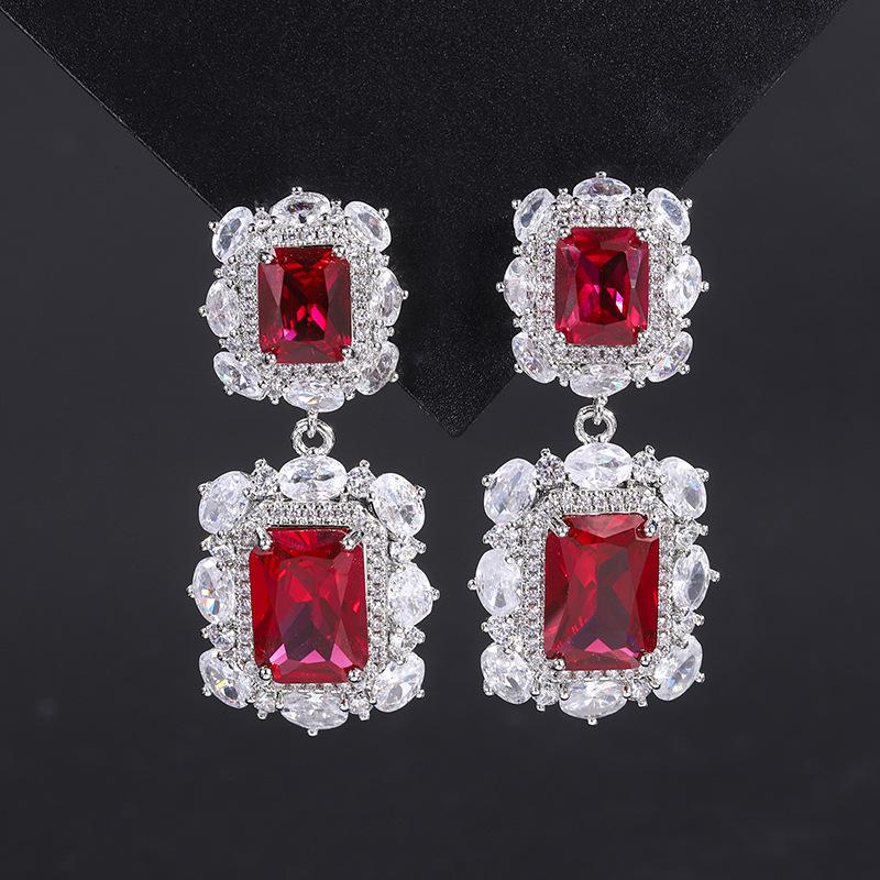 S925 Silver Needle Fashion Simulation Jewelry Accessories Set Imitation Dove Blood Red Corundum Pendant Necklace Women