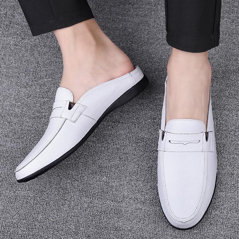 Men's Leather Slip-On Loafers: Backless Mules & Closed-Toe Lazy Driving Sandals