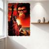 Retro-Futuristic Statue of Liberty & King Kong Ape Metal Tin Sign, Vintage Dystopian Wall Plaque for Home Bar Cafe Man Cave Deco