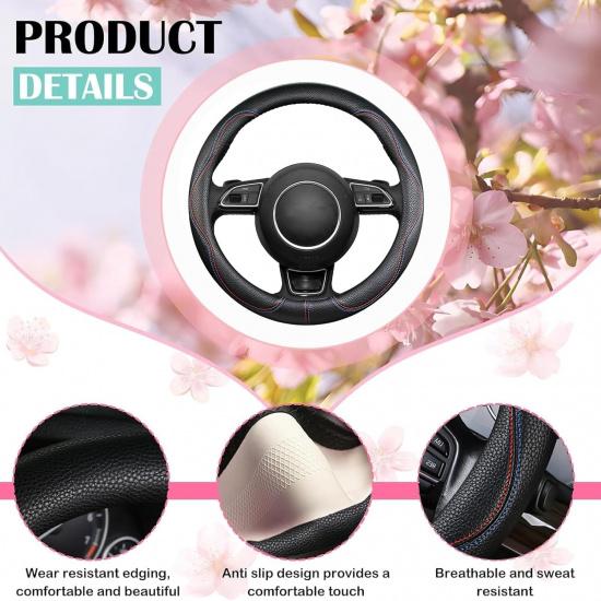 Car Steering Wheel Cover 2025, Universal Auto PU Cute Breathable -Black