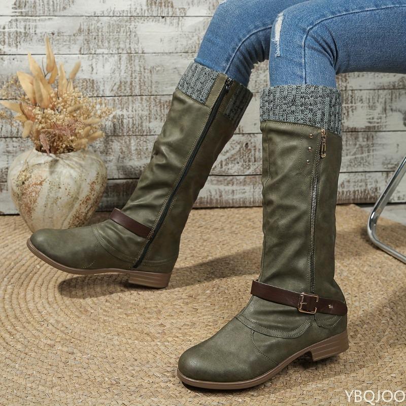 Spring Autumn New Flat Heel Side Zipper High Barrel Women's Boots Simple Comfortable Daily Casual Women's Shoes