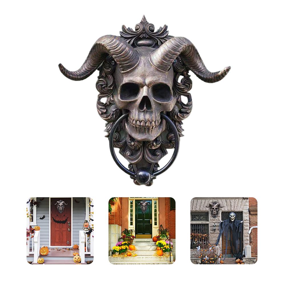 Gothic Horned God Skull Door Knocker Heavy Metal Wall Decor 13.5cm