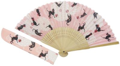 Kyosuke Fan Case and Bag Japanese Set, Style, Yukata, Silk, Cat, Pink, K-109