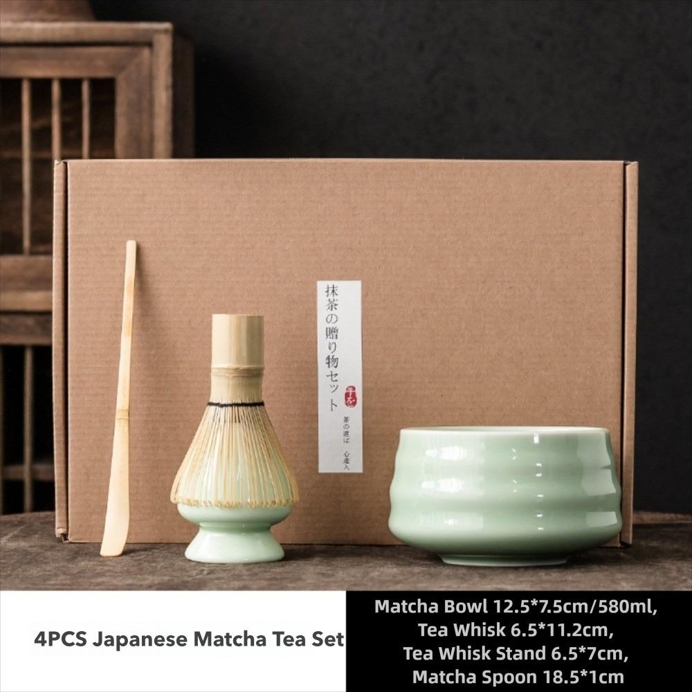 Traditional Bamboo Ceramic Japanese Matcha Tea Set Food Grade Reusable Matcha Whisk Set Safe Japanese Chasen