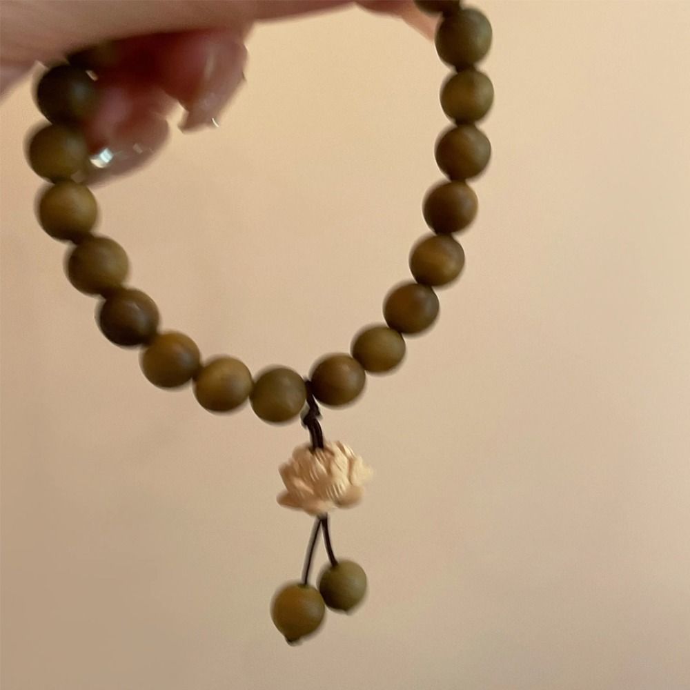 Elastic Wood Beaded Strand Bracelets Handwoven Green Natural Sandalwood Bracelet  Gift