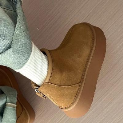 Internet Celebrity Simple Niche Heightening Short Boots Women's 2025 Autumn and Winter New Fashion Versatile Non-slip Short Tube Thick-soled Fashio
