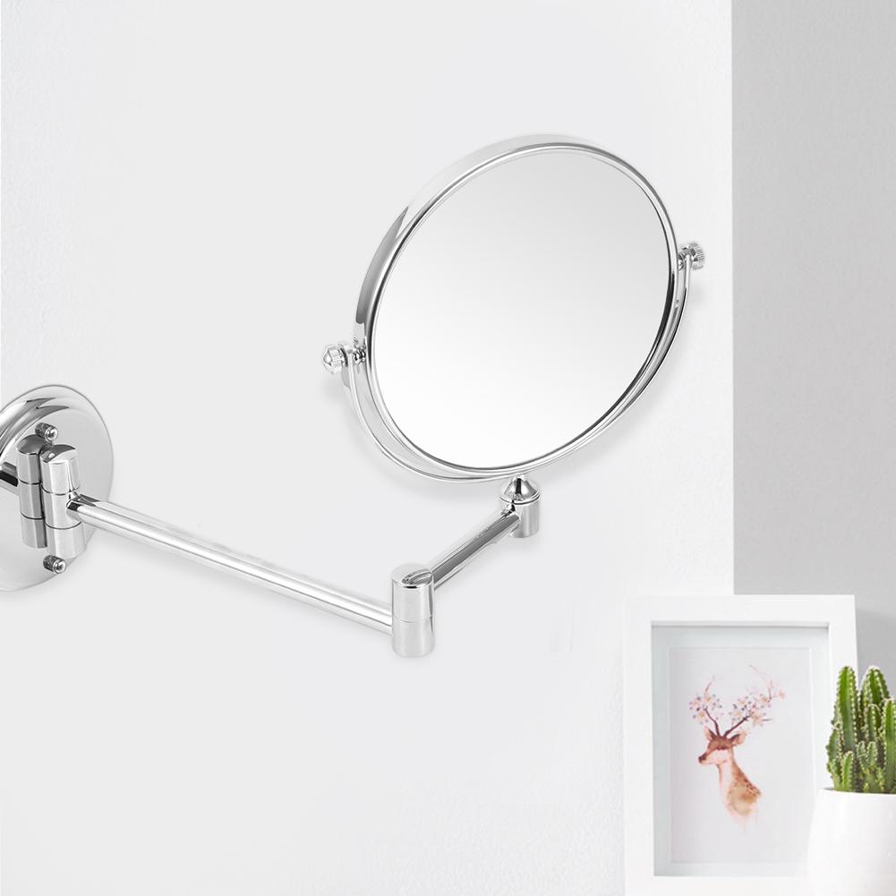 

Household Bathroom Copper Makeup Mirror Wall Mounted Double Sided Folding Cosmetic Vanity Mirror(Bright Silver Round