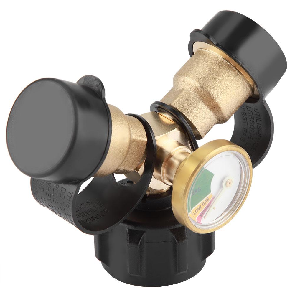 Brass BBQ Propane Adapter Connector Y Splitter Tee Adapter With Tank Gauge Pressure Meter