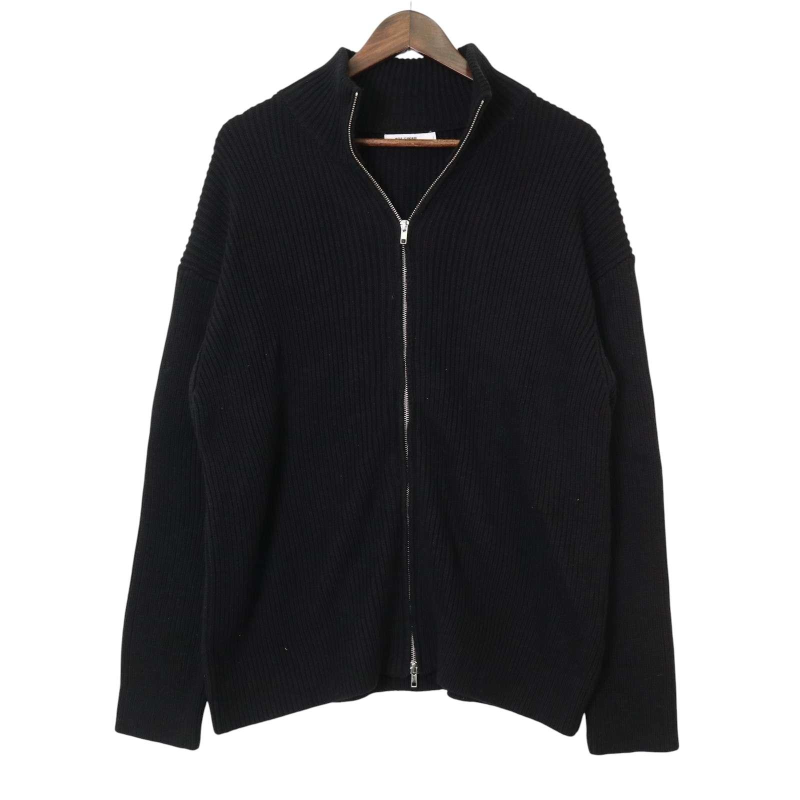 WEGO Autumn/Winter Double Zip Rib Knit Cardigan Jacket Blouson Sz.L Women s Black
